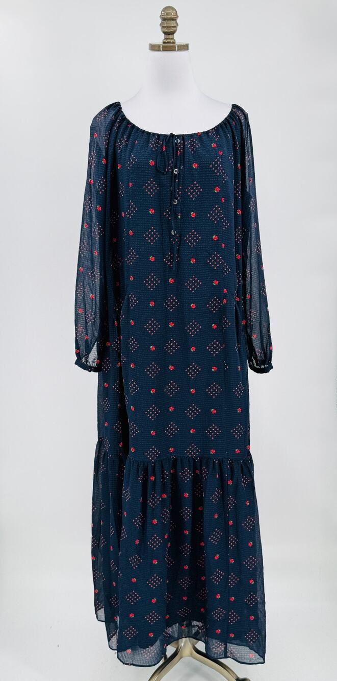 Paul & Joe Blue Floral Layered Long Sleeve Maxi Tunic Dress Made in France